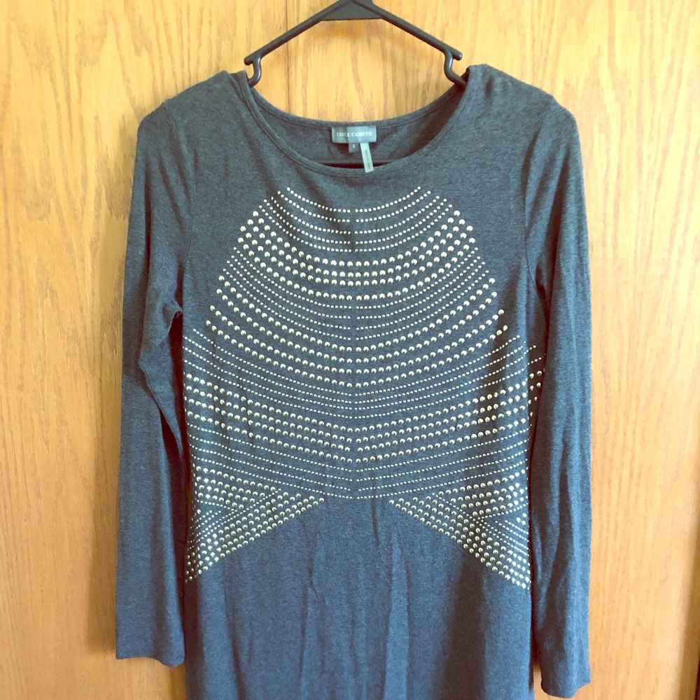Vince Camuto Gray and Metallic embellished dress.